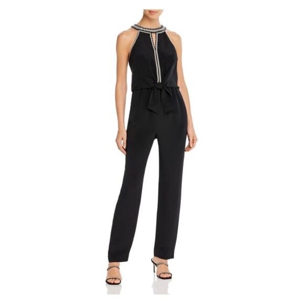 Kobi Halperin Amata Black Embellished Halter Jumpsuit 100% Silk Size Medium